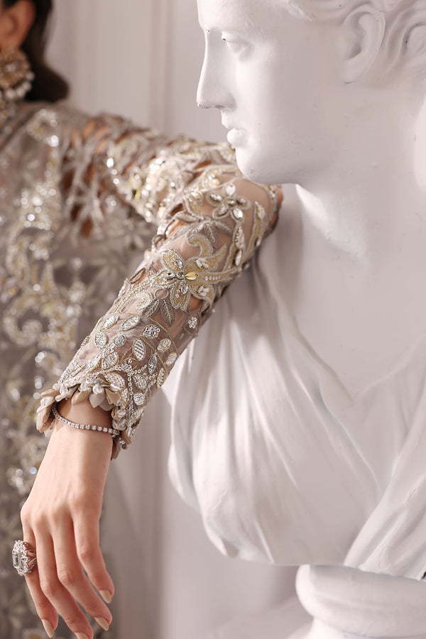 Steel Grey 3 Piece Unstitched Embroidered Organza Suit