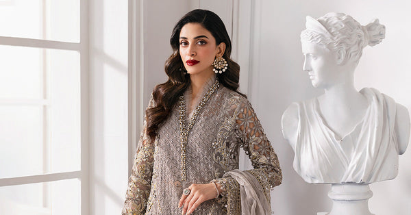 Steel Grey 3 Piece Unstitched Embroidered Organza Suit