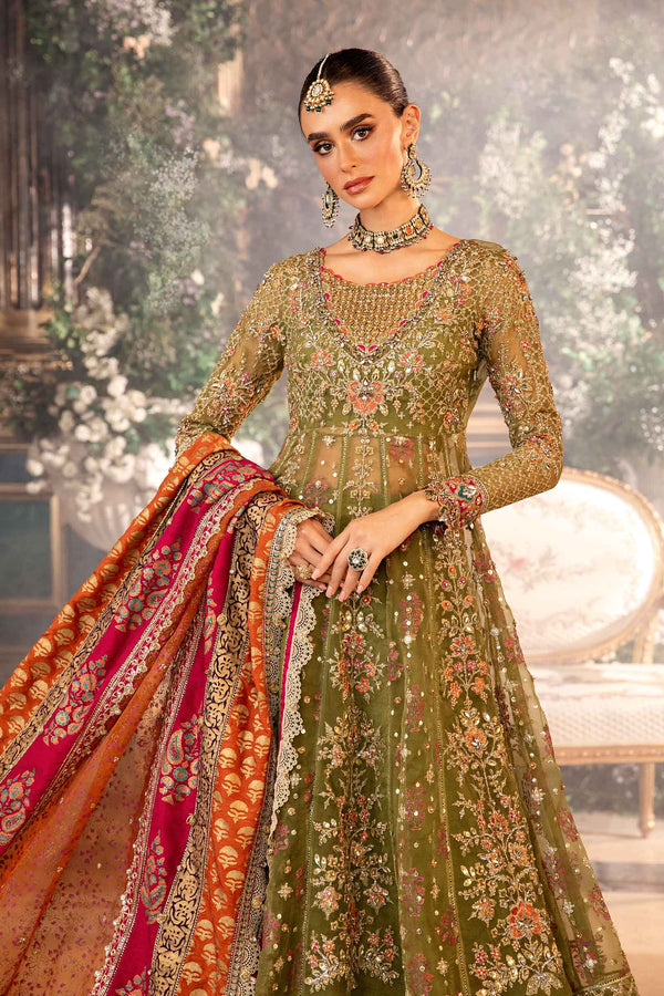 Olive Green Default 3 Piece Unstitched Embroidered Organza Suit
