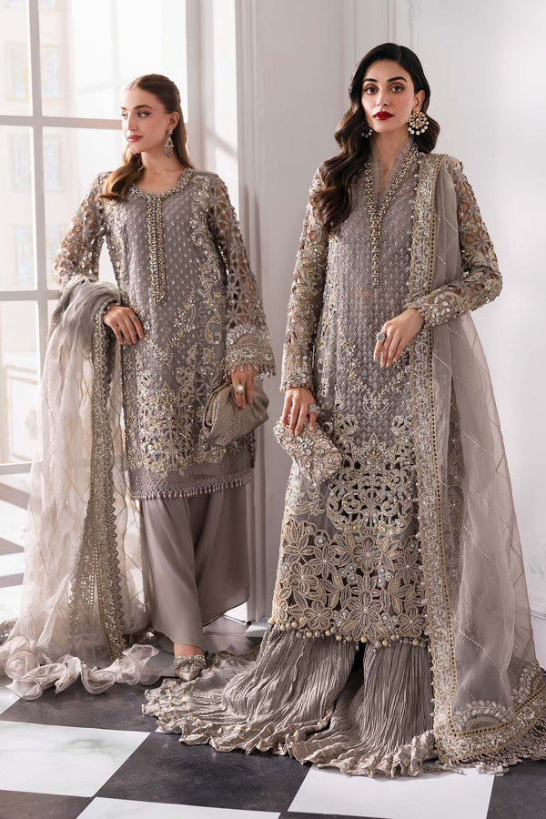 Steel Grey 3 Piece Unstitched Embroidered Organza Suit