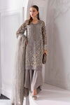 Steel Grey 3 Piece Unstitched Embroidered Organza Suit