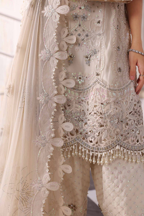 Off White 3 Piece Unstitched Embroidered Chiffon Suit