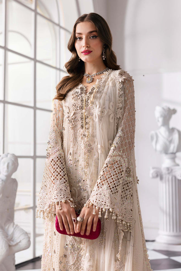 Off White 3 Piece Unstitched Embroidered Chiffon Suit