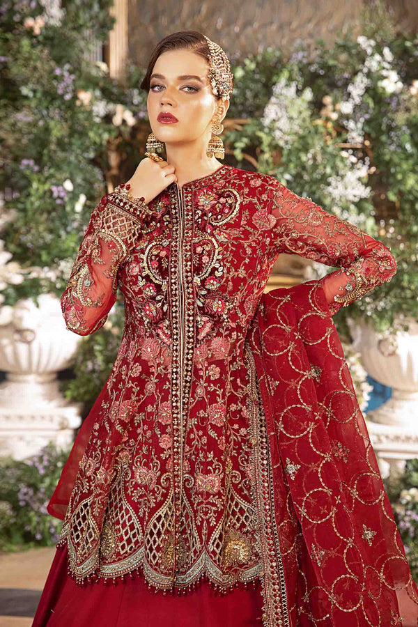Red Default 3 Piece Unstitched Embroidered Organza Suit
