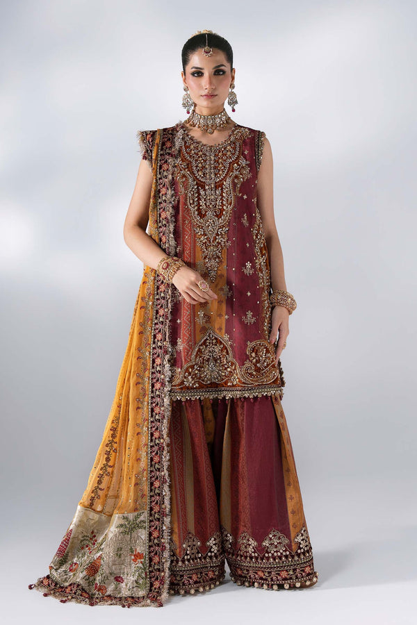 Unstitched Embroidered Raw Silk SuitIn Stock BD-3104-Maroon Crimson-Default