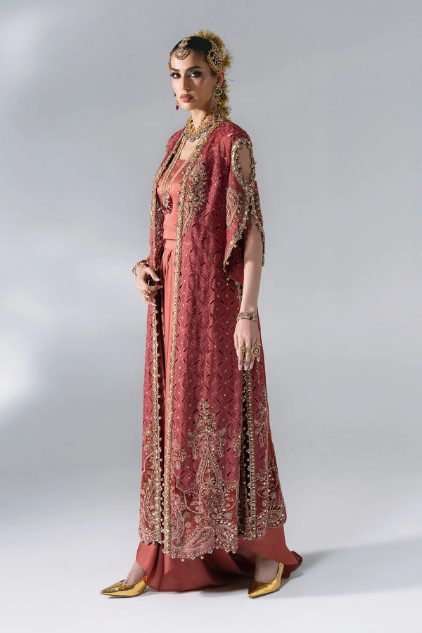 Unstitched Embroidered Organza SuitIn Stock BD-3108-Deep Salmon pink-Default