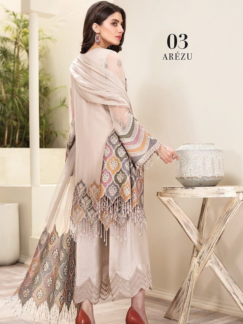 Jazmin Amerrati Luxury Chiffon Embroidered 3Pc Suit D-03 Arezu