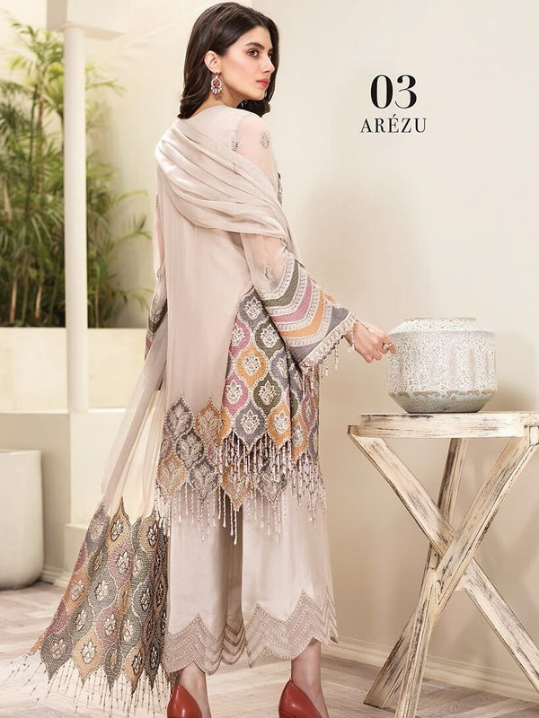 Jazmin - Amerrati Luxury Chiffon Embroidered 3Pc Suit D-03 Arezu