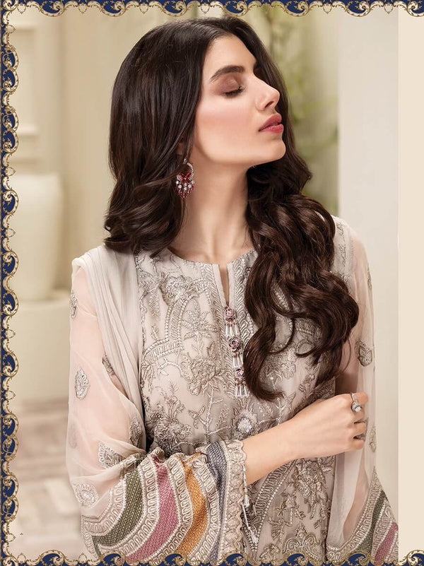 Jazmin - Amerrati Luxury Chiffon Embroidered 3Pc Suit D-03 Arezu