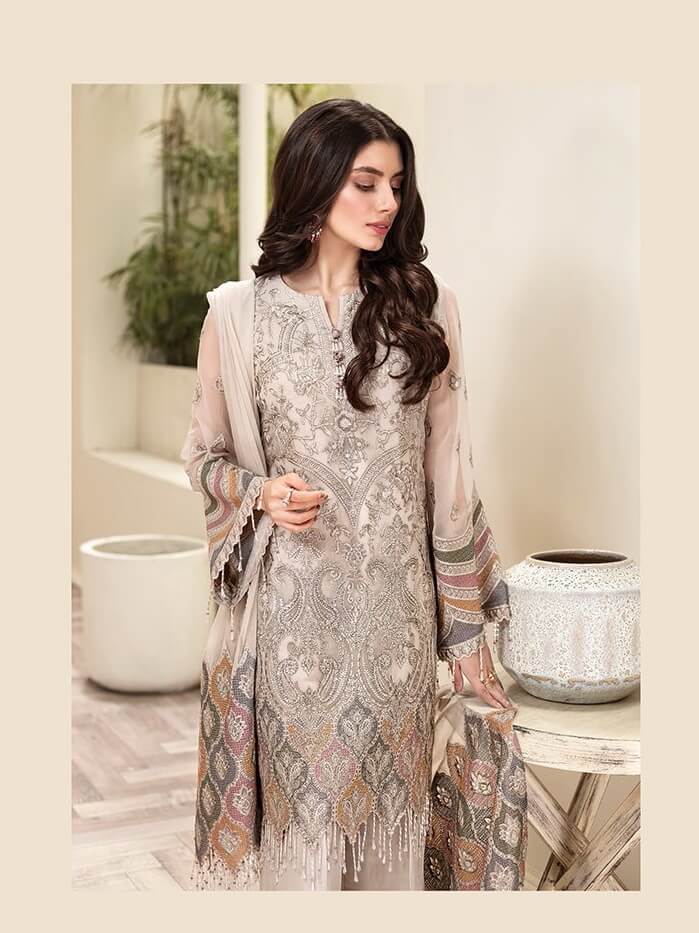 Jazmin Amerrati Luxury Chiffon Embroidered 3Pc Suit D-03 Arezu