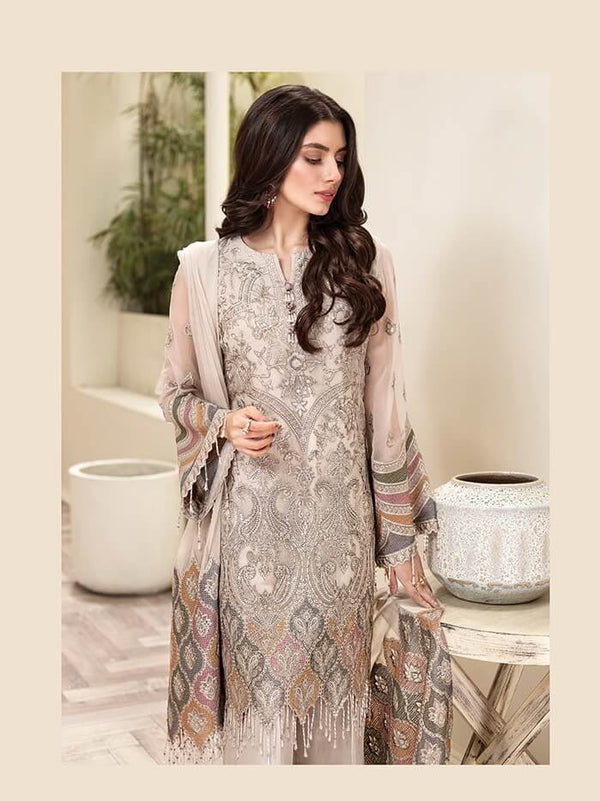 Jazmin - Amerrati Luxury Chiffon Embroidered 3Pc Suit D-03 Arezu