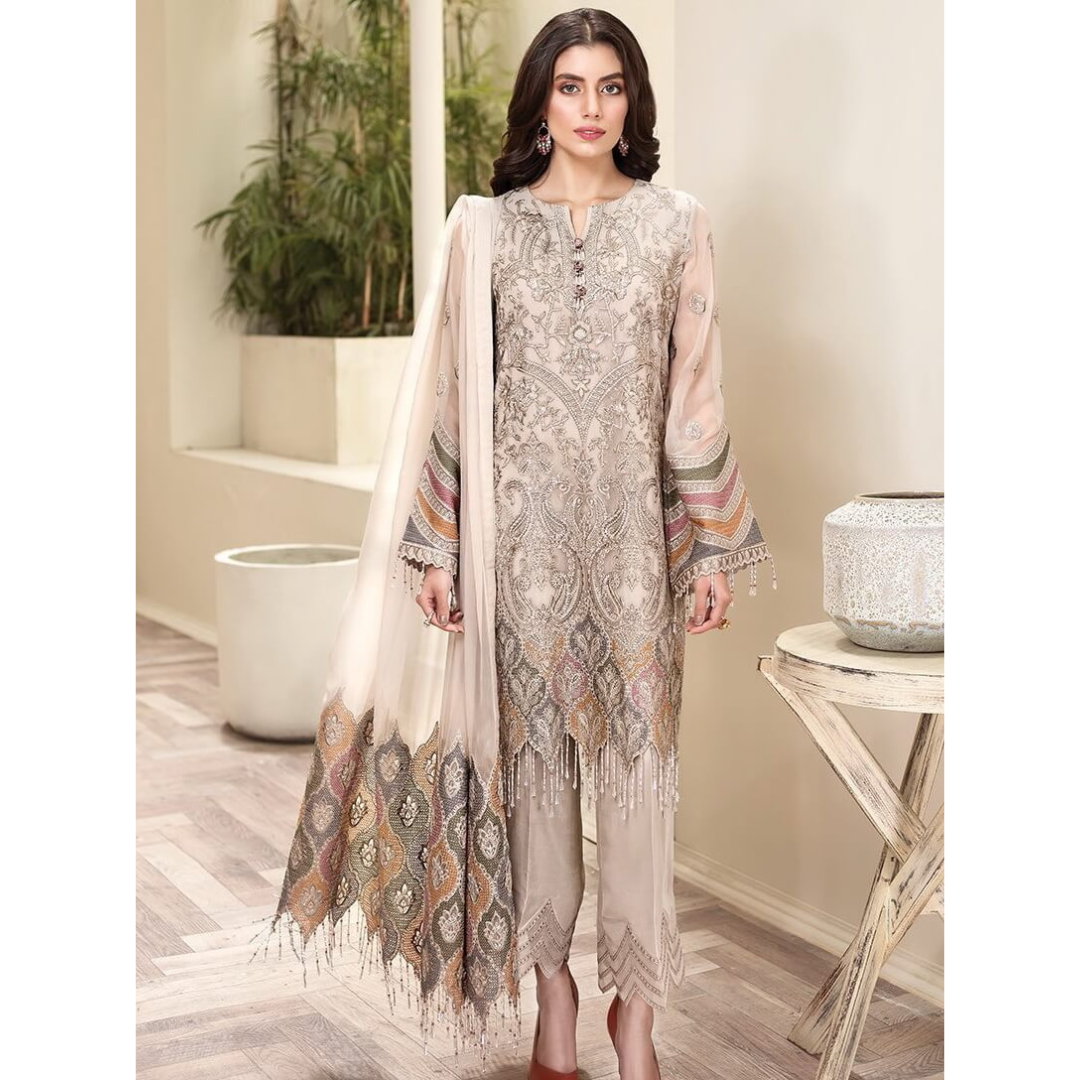 Jazmin Amerrati Luxury Chiffon Embroidered 3Pc Suit D-03 Arezu