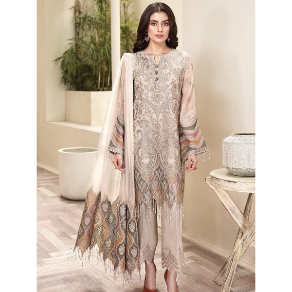 Jazmin - Amerrati Luxury Chiffon Embroidered 3Pc Suit D-03 Arezu