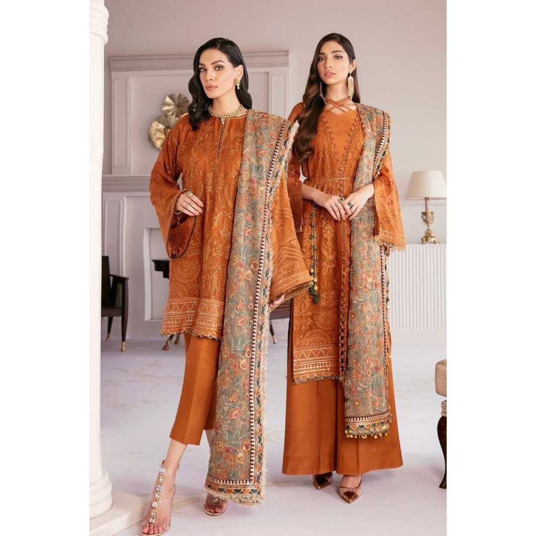 Baroque Chantelle Embroidered Chiffon 3 Piece Suit BQ-08 Crystal Sugar