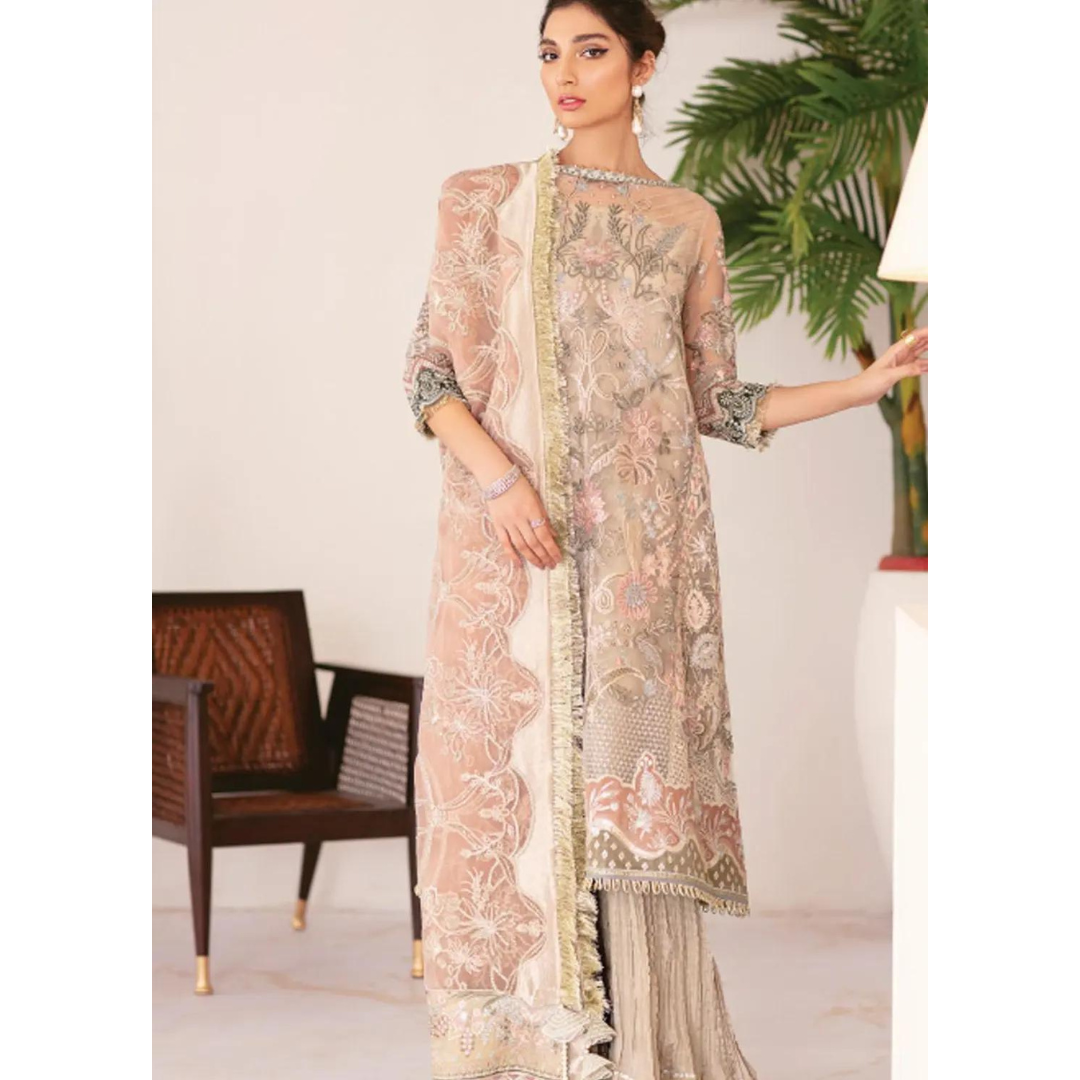 Chantelle By Baroque Embroidered Net Unstitched 3 Piece Suit BQ21C 06 Fall Light - Luxury Collection