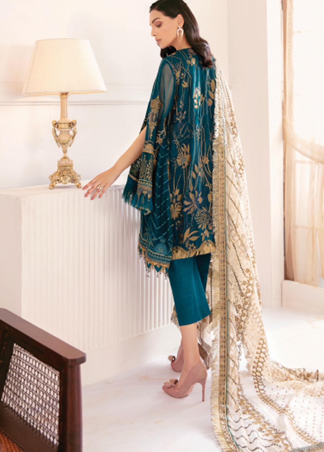 Chantelle By Baroque Embroidered Chiffon Unstitched 3 Piece Suit BQ21C 05 Sparkling Night - Luxury Collection